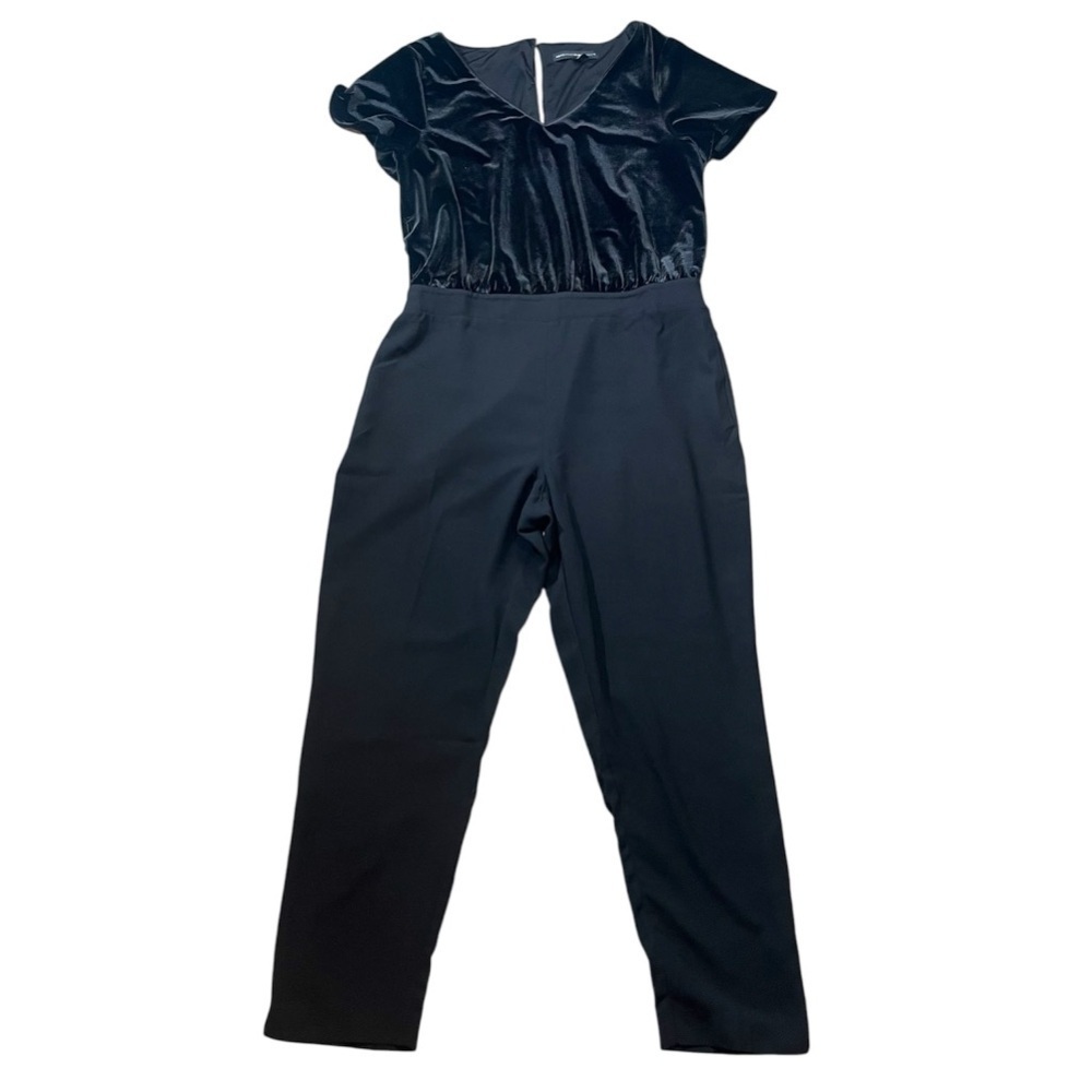 White House Black Market Jumpsuit Women's Size 12 Black Velvet Top Cap Sleeves